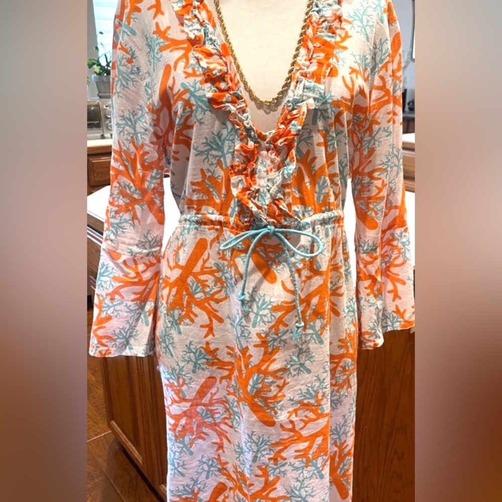Swimsuit Cover Dress Lilly Pulitzer INSPIRED bell sleeve & ruffles Sz Large